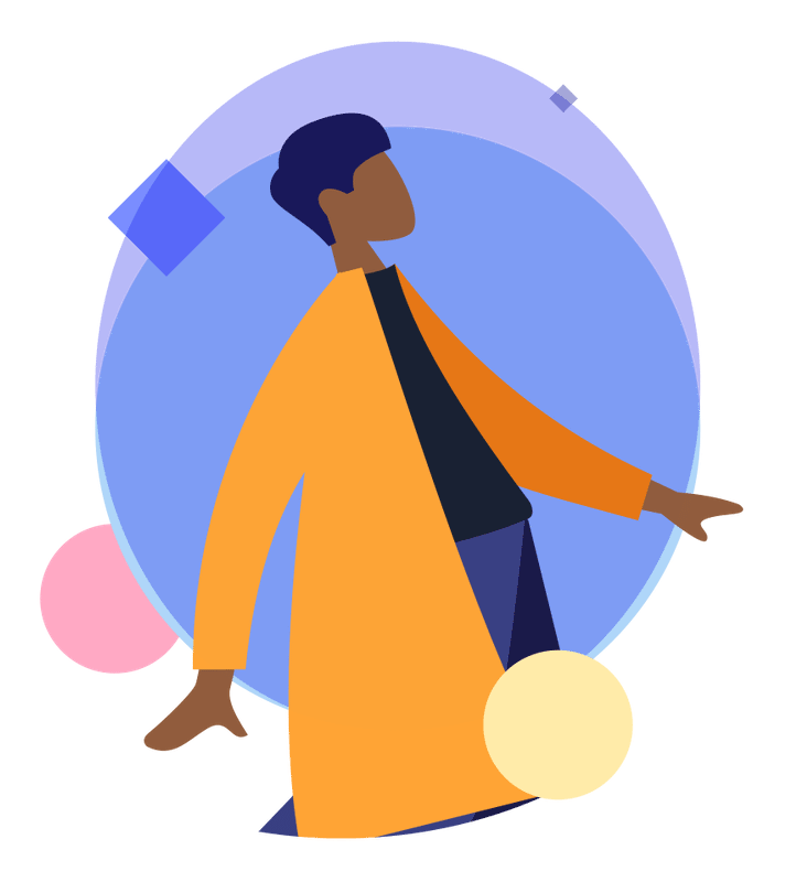 An illustration of a person standing with abstract shapes