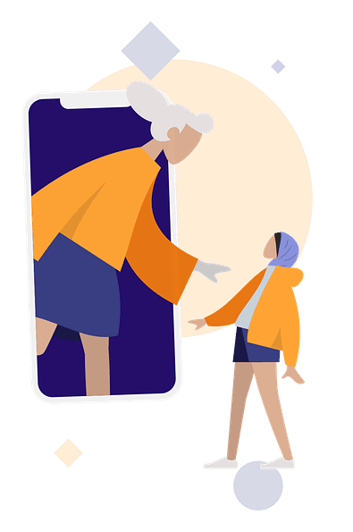 An illustration of a person standing in a phone