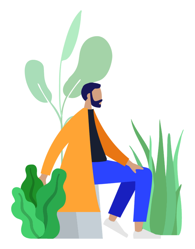 An illustration of a person sitting with plants