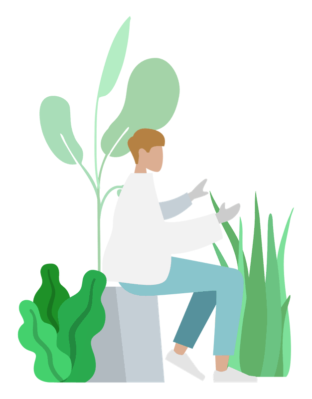 An illustration of a person sitting with plants