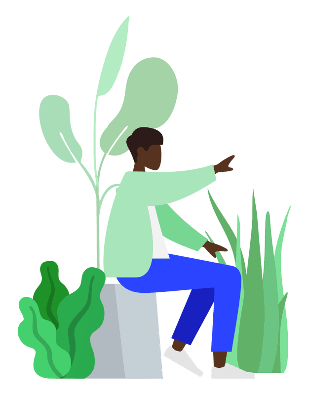 An illustration of a person sitting with plants