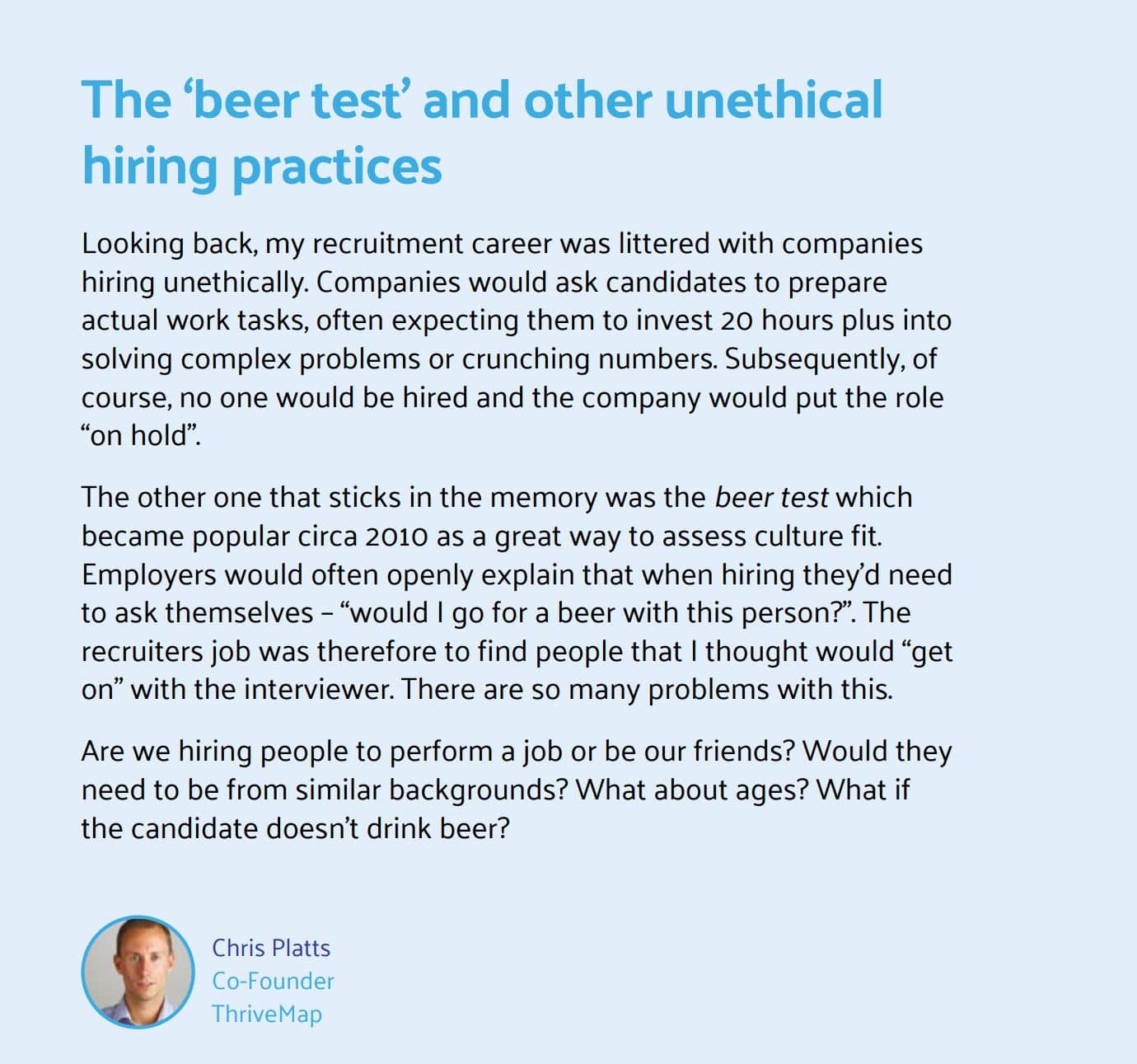beer test unfair hiring examples